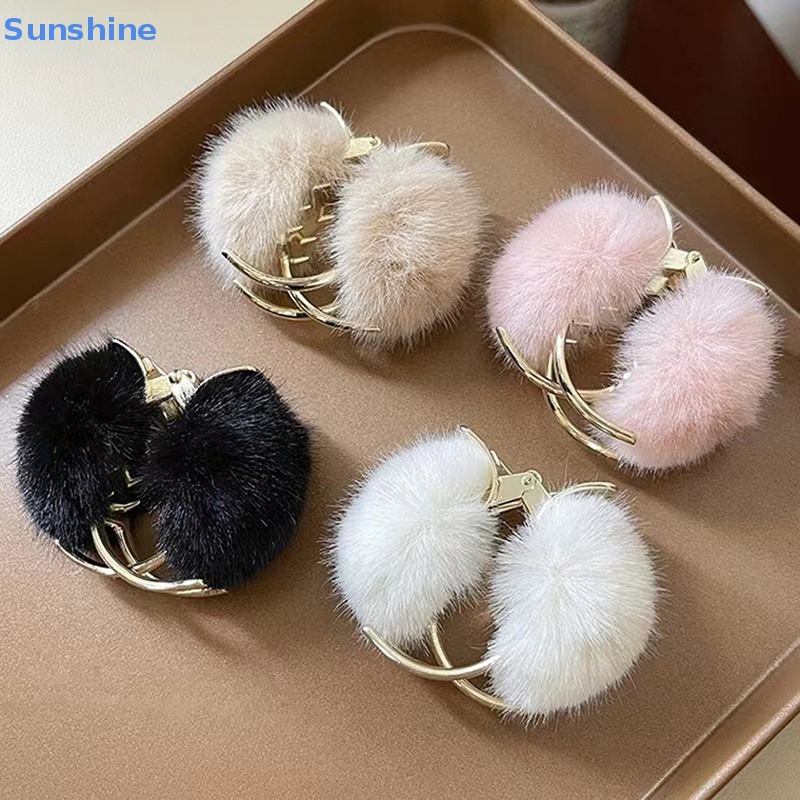 Kẹp Tóc Càng Cua Đính Bóng Lông Thỏ Bằng Kim Loại Thời Trang Cho Nữ