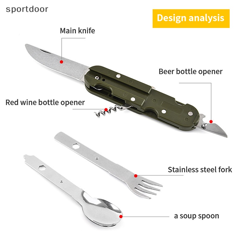 Bộ Dụng Cụ Ăn Uống Bằng Thép Không Gỉ Màu Xanh Lá Quân Đội Có Thể Gấp Gọn Mang Đi Cắm Trại / Du Lịch [out]