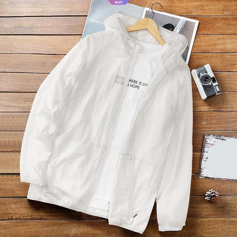 Áo Khoác Chống Nắng Bằng Lụa Lạnh Siêu Mỏng Màu Trơn Thoáng Khí Mau Khô Chống Nước Có Mũ Trùm Đầu Mùa Hè Cho Nam Và Nữ