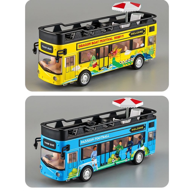 Mô Hình Xe Buýt Hai Tầng Có Đèn Và Nhạc Bằng Hợp Kim Cho Bé