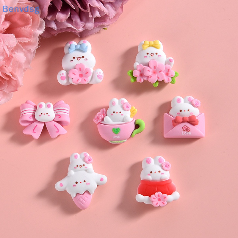 Set 10 Mô Hình Thỏ Và Hoa Mini Bằng Nhựa Resin Trang Trí Bánh Kem / Điện Thoại / Xe Hơi DIY