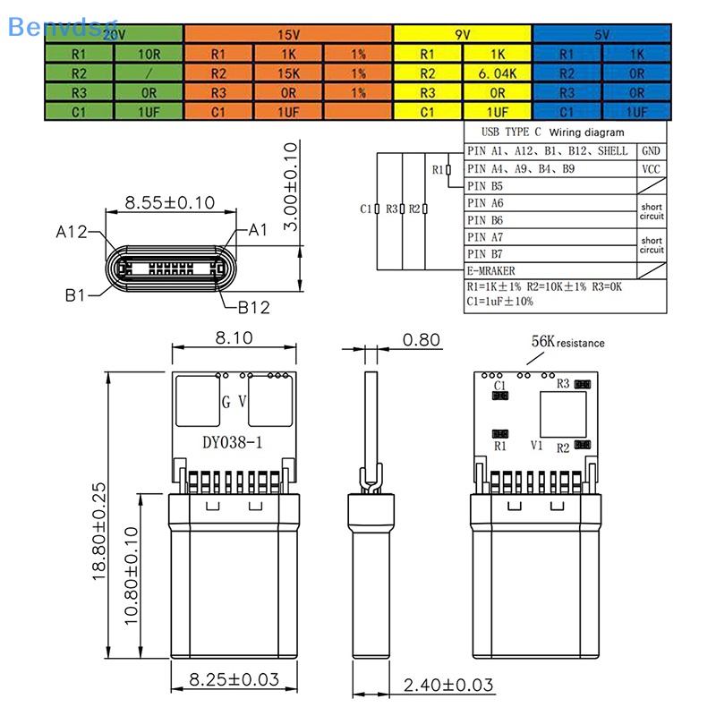 Bảng Mạch Giải Mã Nhanh 5A PD / QC 5V 9V 12V 15V 20V PD 2 3.0 DC Cổng USB Type-C QC4