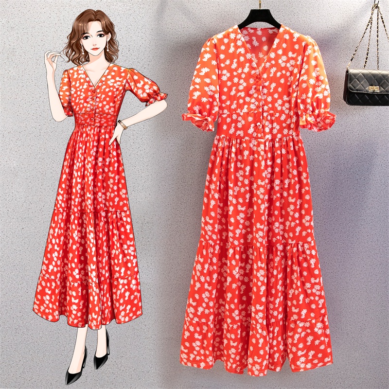 NRVP Đầm Dài Tay Ngắn In Hoa Độc Đáo Thời Trang Mùa Hè Hàn Quốc 2023 Dành Cho Bạn Nữ