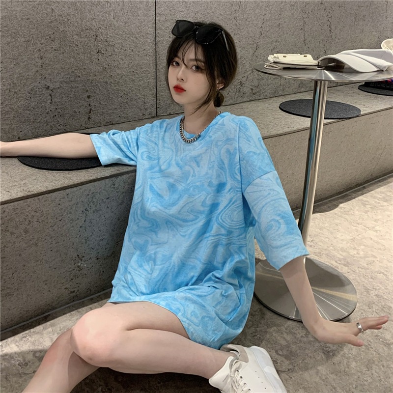 Áo Thun Tay Ngắn Dáng Rộng Họa Tiết Màu Nhuộm Cá Tính Cho Nữ