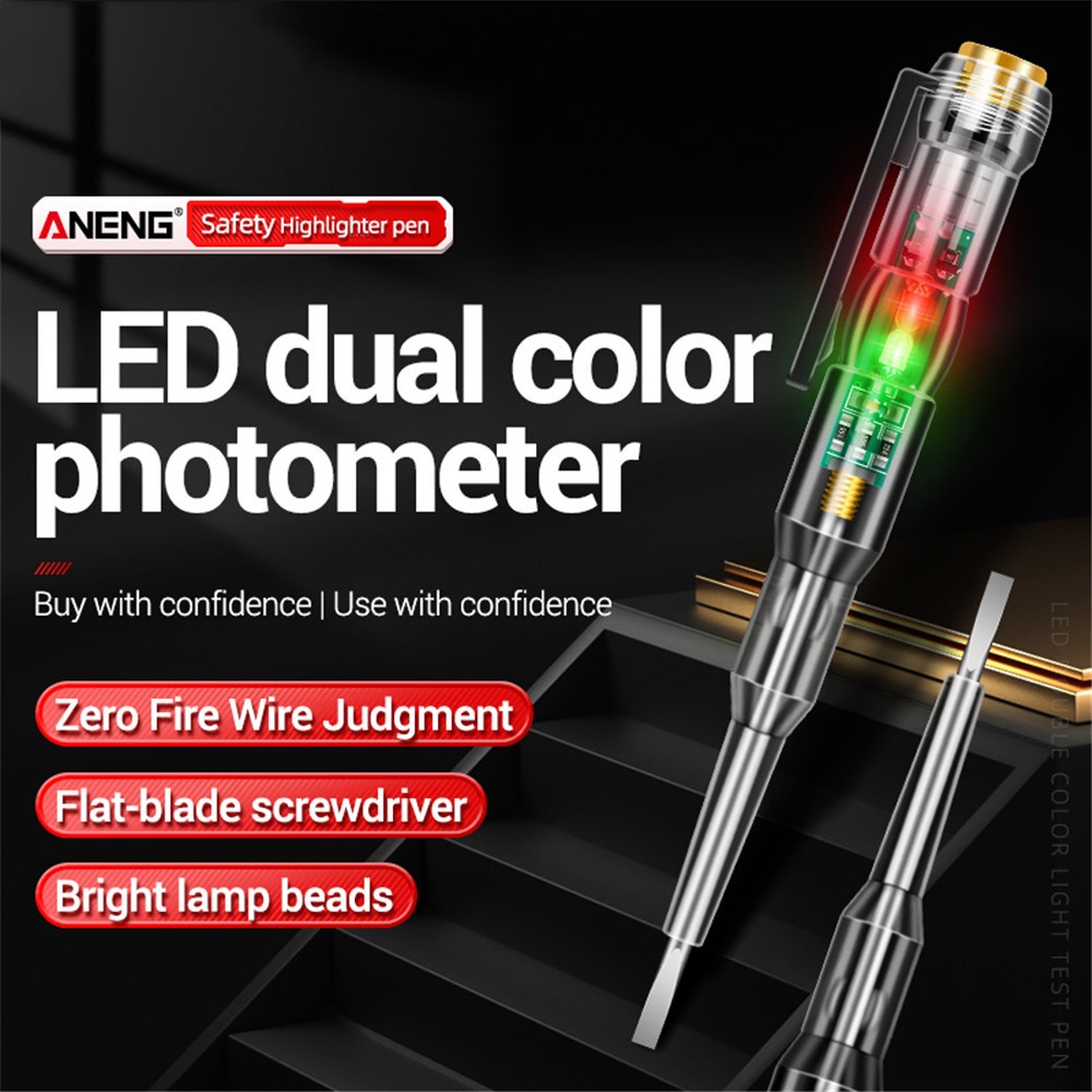 Tua vít RIRIHI đèn LED hai màu cách nhiệt độ sáng cao 3.5mm đa năng B12 24-250V ANENG