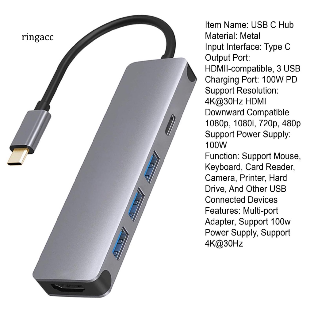 Trạm Sạc Nhanh Chuyển Đổi 4K @ 30Hz 100w 5 Trong 1 Type-C Sang HDMI Cho Văn Phòng