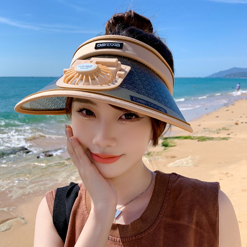 Mũ Chống Nắng Mùa Hè Kiểu Ngôi Sao Lớn Hở Chóp Có Quạt Sạc USB Thời Trang Cho Nữ