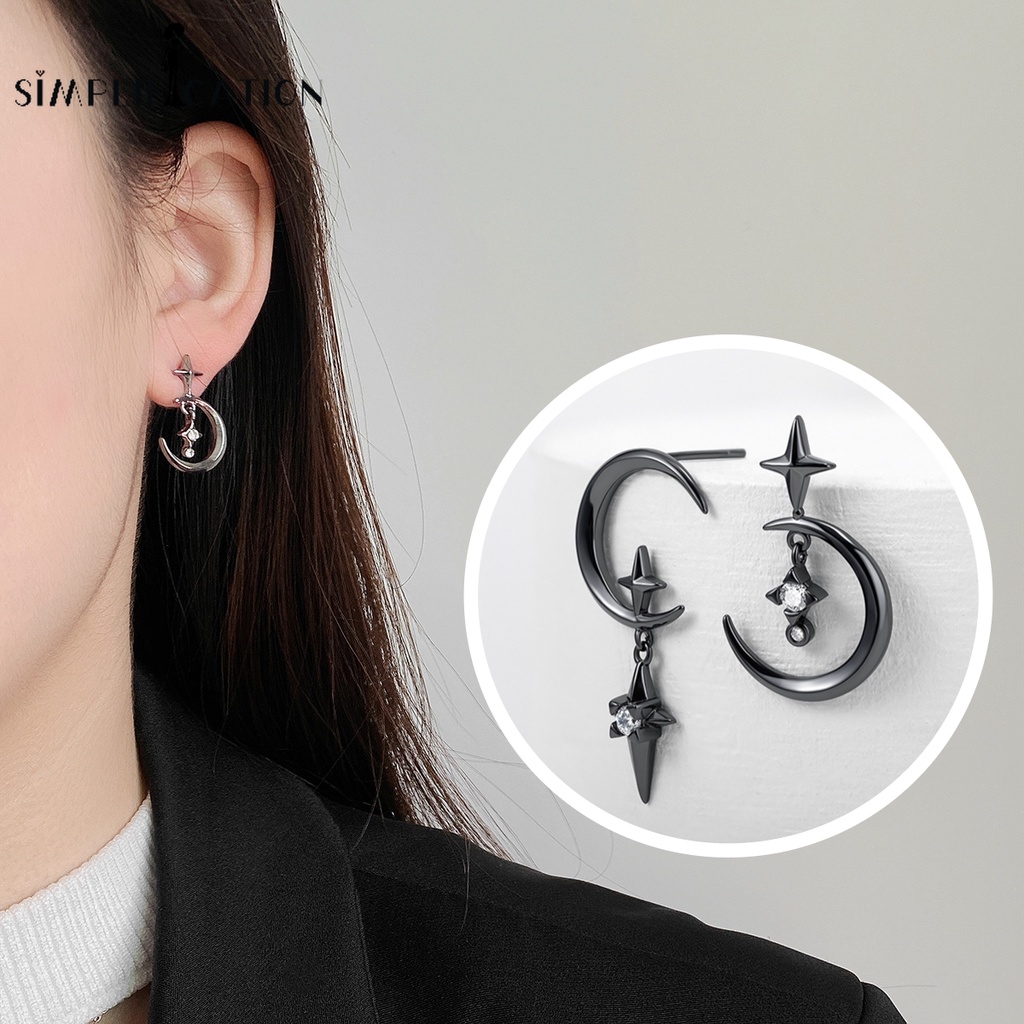 Bông Tai Hình Mặt Trăng / Ngôi Sao Đính Đá Zircon Phong Cách Âu Mỹ Thời Trang