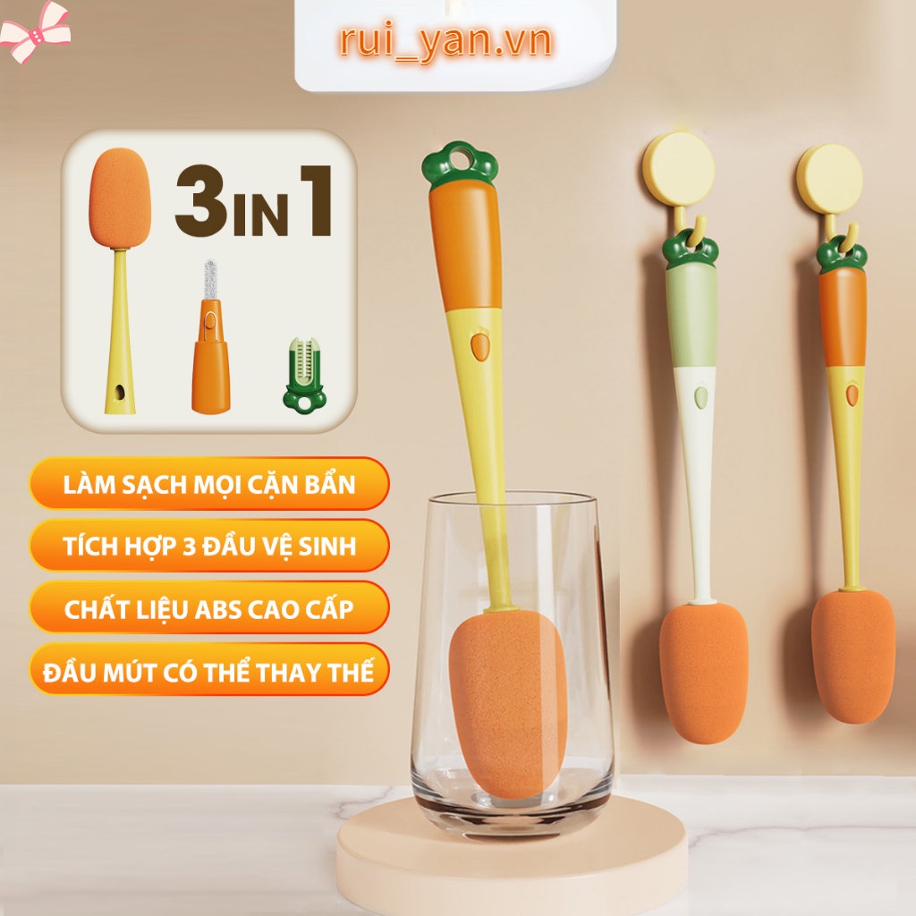 Cây cọ rửa bình nước chai lọ thông minh 3 trong 1 Mifan - Dụng cụ vệ sinh làm sạch cốc giữ nhiệt đa năng - Nhựa ABS YR