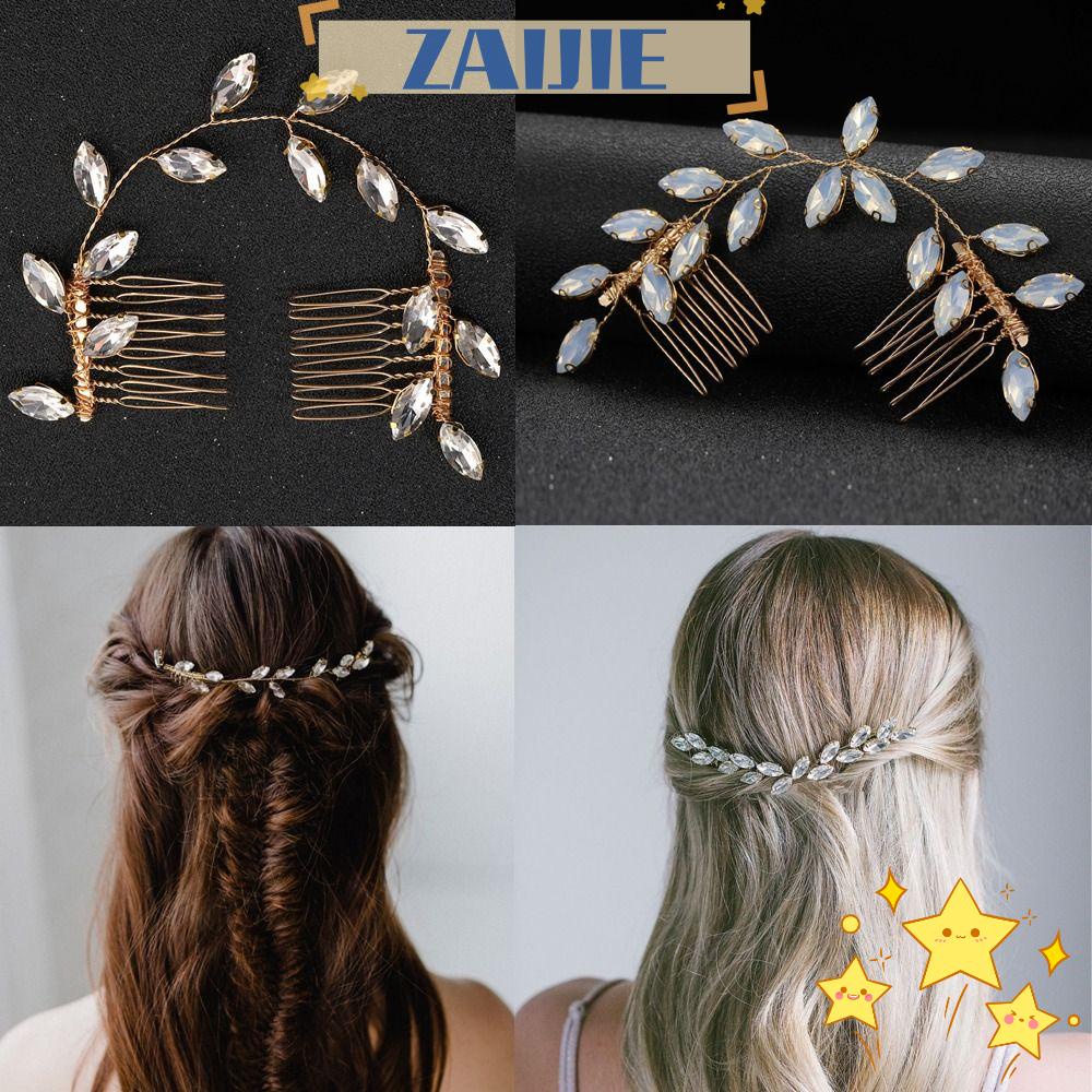 Zaijie24 Lá|Lược Chải Tóc Lấp Lánh Tiện Dụng|Vương Miện Cài Tóc Cô Dâu Sang Trọng