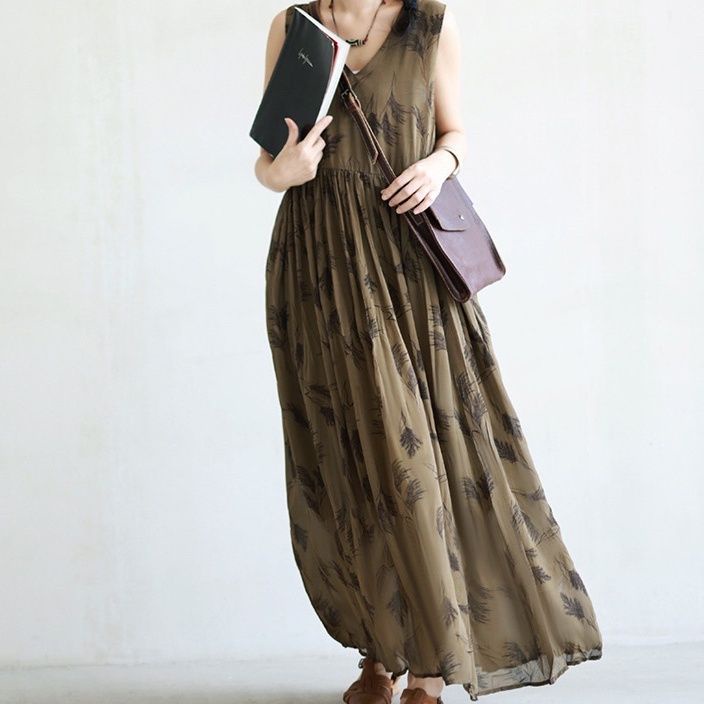 [F &amp; X] Đầm Voan Dáng Dài In Họa Tiết Sang Trọng Thời Trang Xuân Hè 2023