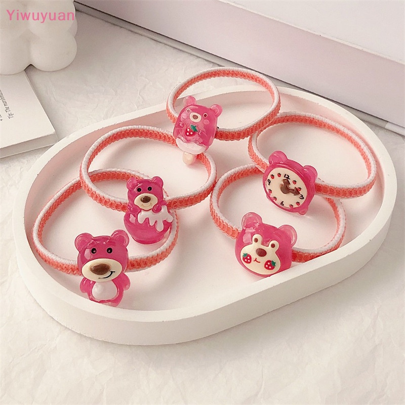 1 Dây Buộc Tóc Cao Su Co Giãn Hình Gấu Dâu Tây Dễ Thương Cho Bé Gái