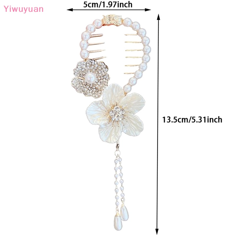 < Yiwuyuan > Kẹp Tóc Đuôi Ngựa Đính Kim Cương Giả Hình Hoa Trà Đính Ngọc Trai Thời Trang Mới Cho Nữ