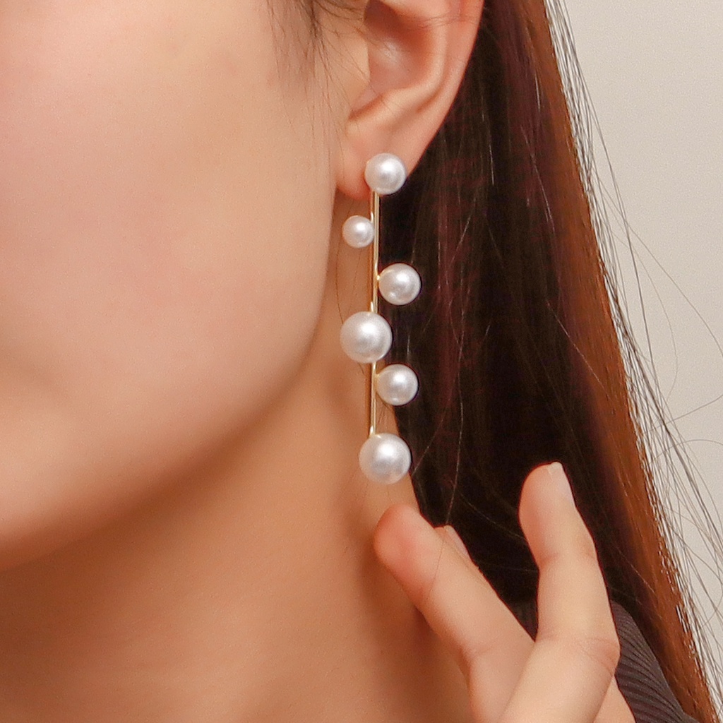 Khuyên Tai Kim Loại Tua Rua Đính Hạt Ngọc Trai Nhân Tạo Đơn Giản Thời Trang