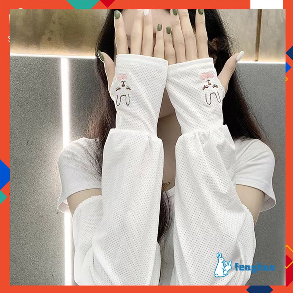 Mùa Hè Băng Lụa Kem Chống Nắng Tay Áo UV Bảo Vệ Cánh Tay Lỏng Tay Áo Ngoài Trời Lái Xe Thỏ Băng Tay Áo Cho Phụ Nữ fenghao.vn
