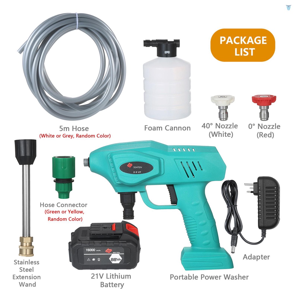Máy Rửa Xe Hơi SEATEN 240W Không Dây Với Vòi Phun 5m Ống Xốp 15000mAh Có Thể Điều Chỉnh Và Sạc Lại