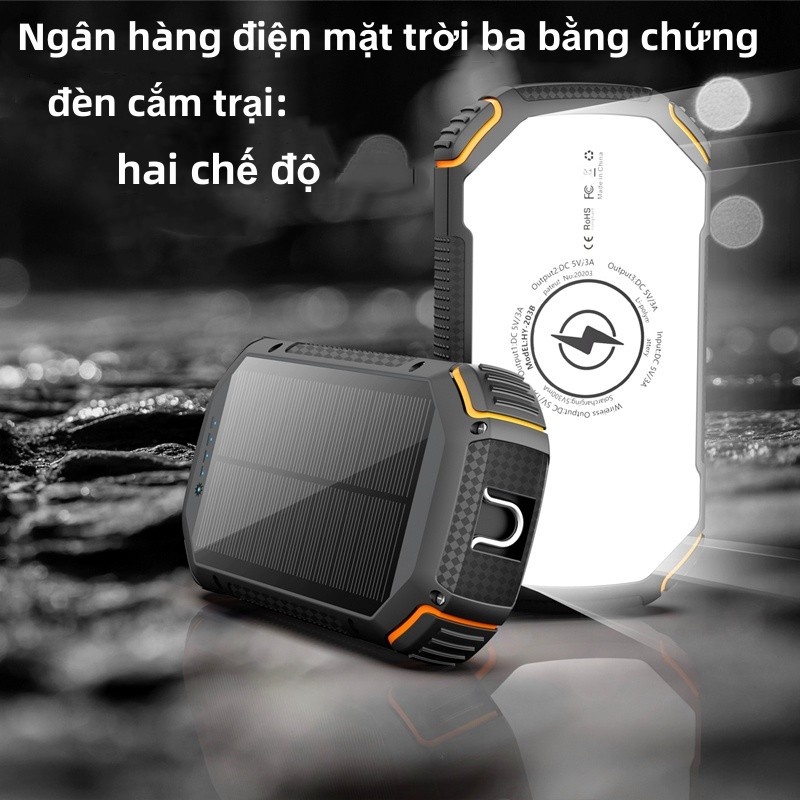 Sạc dự phòng 100000mAh Solar  Đầu ra USB kép Hoạt động ngoài trời Pin ngoài có thể sạc lại không thấm nước Power