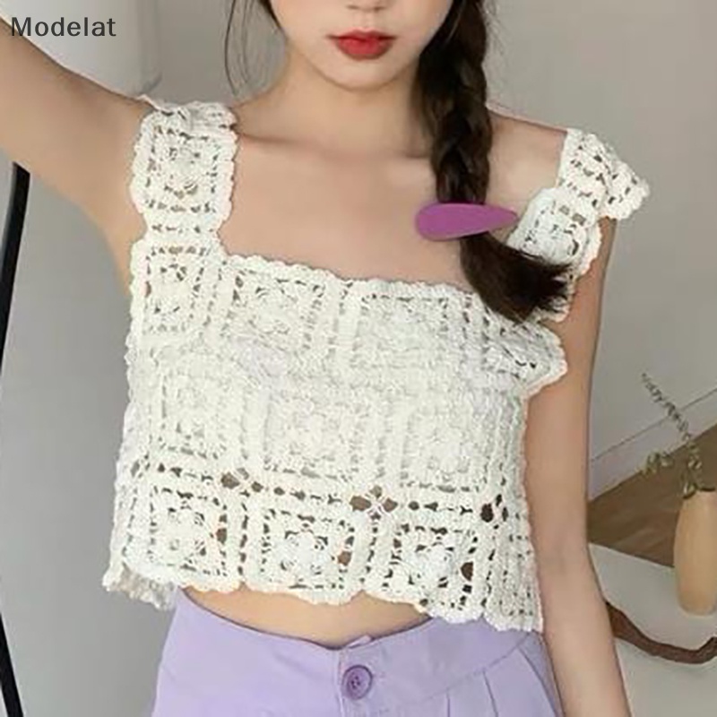 Áo Dệt Kim Sát Nách Thêu Họa Tiết Rỗng Kiểu Vintage Thời Trang Mùa Hè Cho Bạn Gái