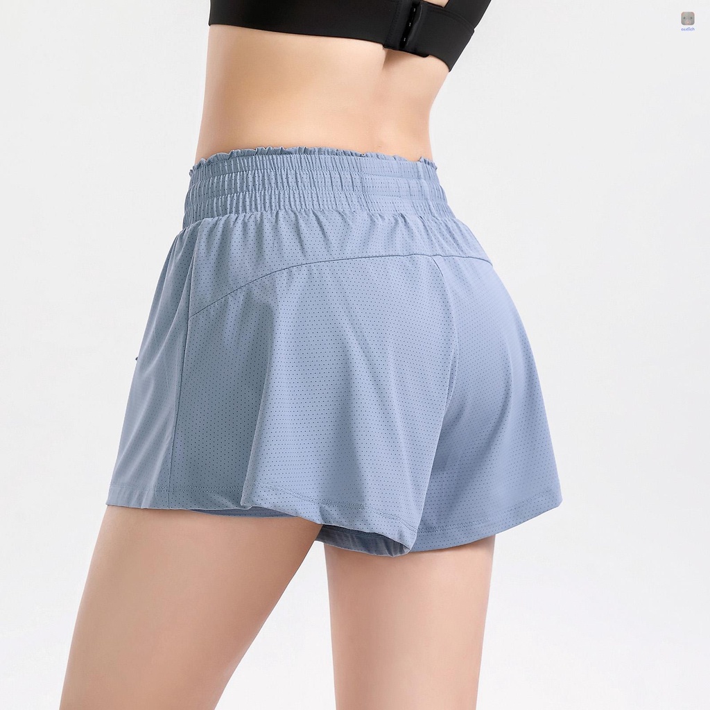 Quần Short Thể Thao Nữ Lưng Cao 2 Trong 1 Chất Liệu Thông Thoáng Nhanh Khô