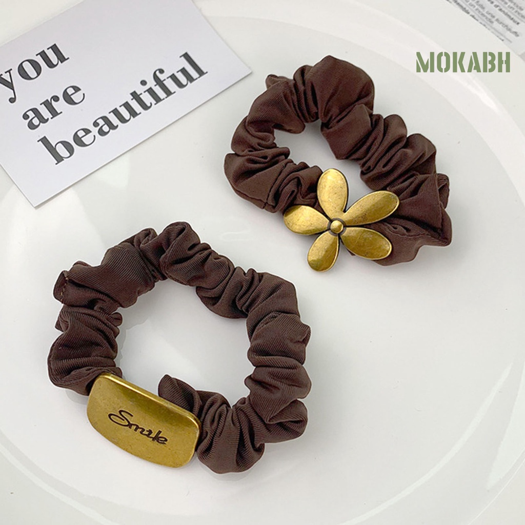 Dây Cột Tóc Co Giãn Họa Tiết Hoa Bằng Kim Loại Màu Sắc Đơn Giản Thời Trang