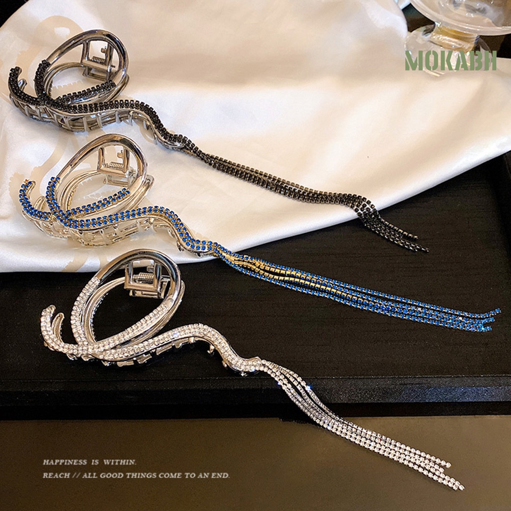 [Mok Abh] Kẹp Tóc Càng Cua Lớn Hình Học Đính Đá Phối Tua Rua Phong Cách Hàn Quốc Sang Trọng