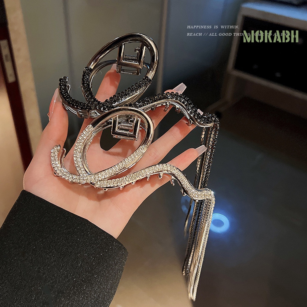 [Mok Abh] Kẹp Tóc Càng Cua Lớn Hình Học Đính Đá Phối Tua Rua Phong Cách Hàn Quốc Sang Trọng