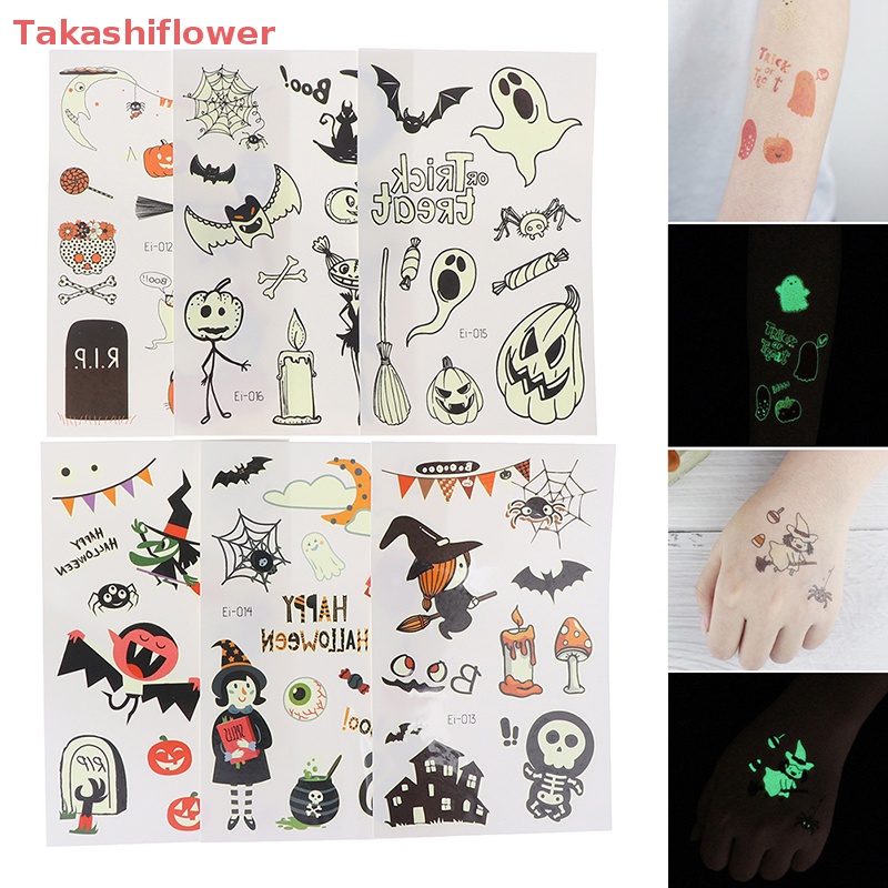 Hình Xăm Dán Tạm Thời Họa Tiết Halloween Phát Sáng Độc Đáo