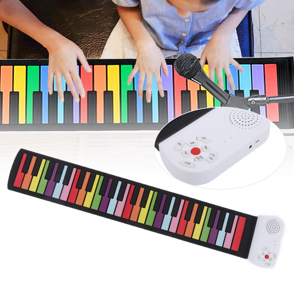 Đàn Piano Cuộn Soft Keyboard Piano, Roll Up Piano 49 phím Bàn cầu vồng linh hoạt dành cho trẻ em Nhạc cụ gấp di động EP‑17 AKOASM