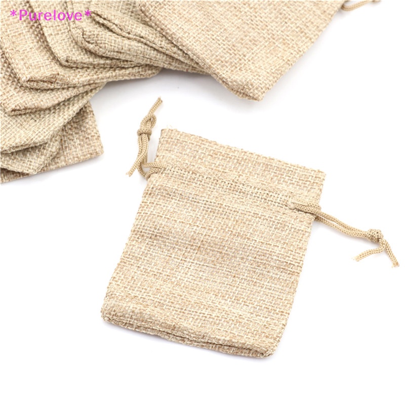 Set 10 Túi Dây Rút Vải Bố Nhỏ Xinh Trang Trí Tiệc Cưới Mới