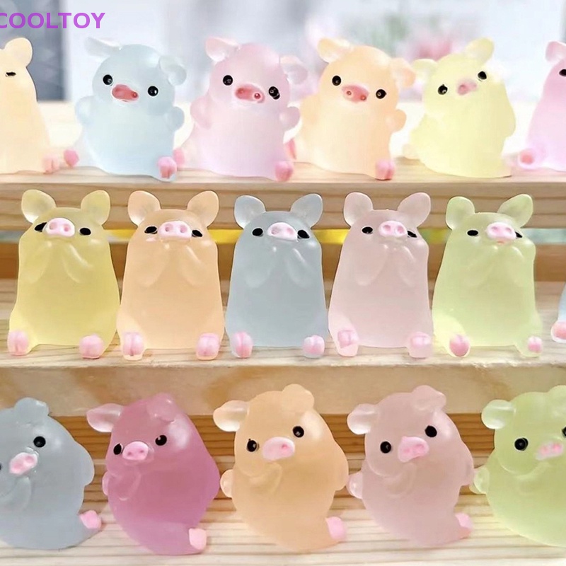 Set 1 / 5 Mô Hình Chú Heo Dạ Quang Mini Bằng Nhựa Resin Trang Trí Bảng Điều Khiển Xe Hơi DIY