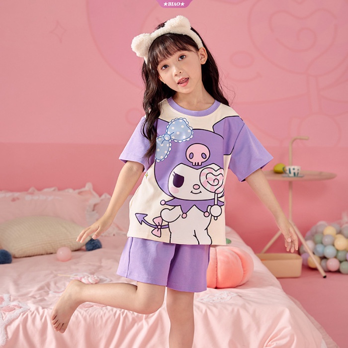 Bộ Đồ Ngủ Ngắn Tay In Hoạt Hình Sanrio Kuromi Hellokitty Cinnamoroll Kuromi Thời Trang Mùa Hè Cho Bé