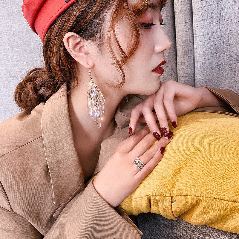 Khuyên Tai Dáng Dài Đính Đá Pha Lê Phong Cách Hàn Quốc Thời Trang Cho Nữ