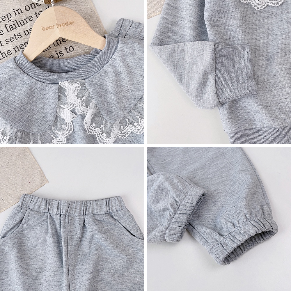 BEAR LEADER Set Đồ 2 Món Gồm Áo Sweater Phối Ren Thời Trang Hàn Quốc Cho Bé