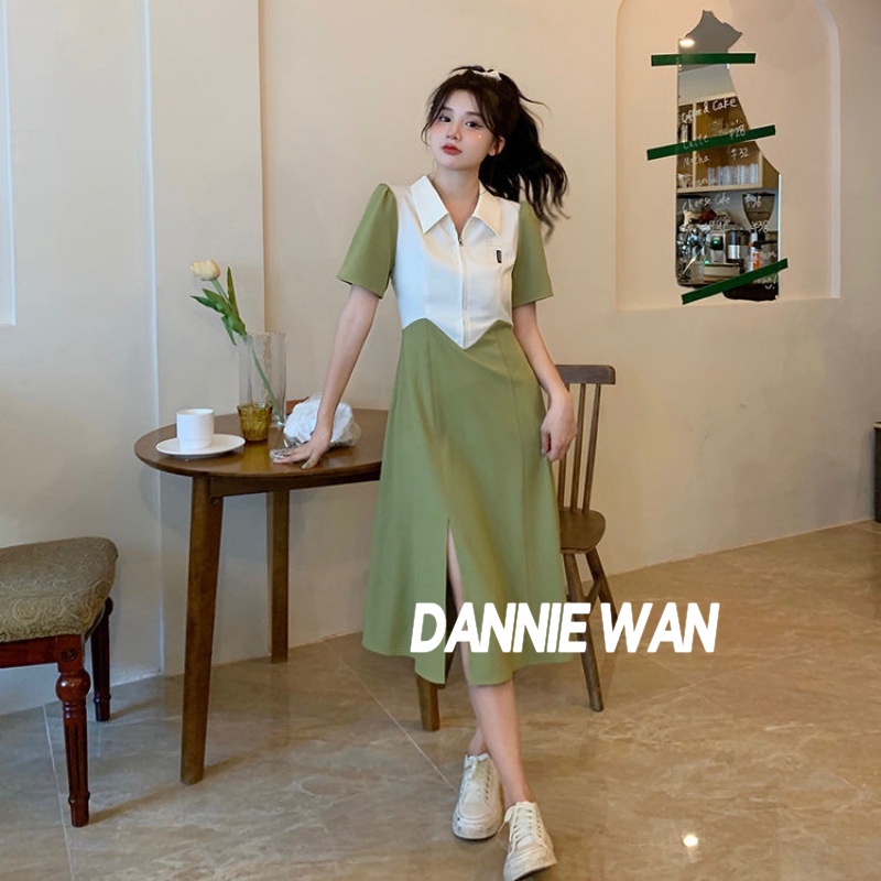 DannieWan váy nữ đầm thiết kế váy sơ mi dáng dài A22M1K8