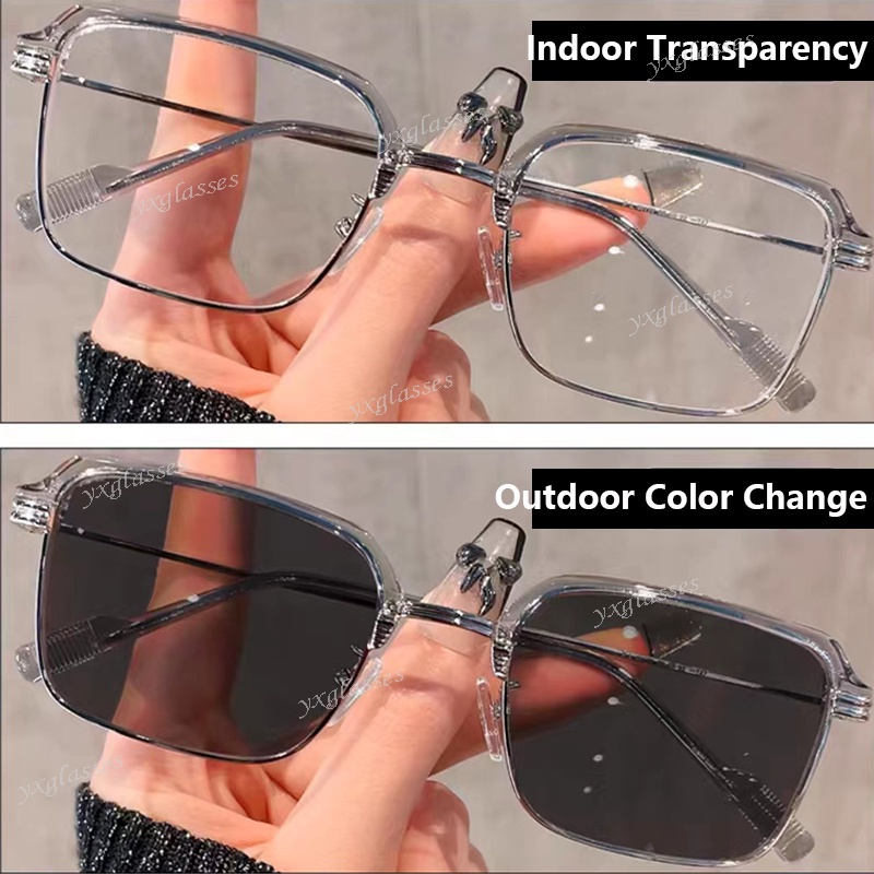 Kính Mát Gọng Vuông Kim Loại Chống Tia UV Ánh Sáng Xanh Thay Đổi Màu Sắc Thời Trang Cho Nam Và Nữ