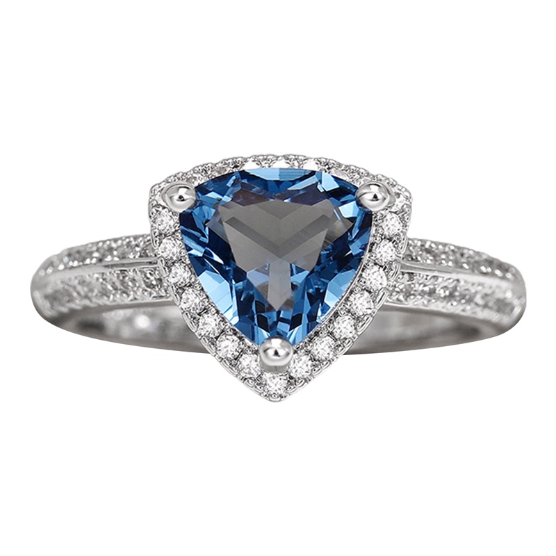 Ygt Nhẫn Cưới Đính Đá Zircon Hình Trái Tim / Tam Giác Màu Xanh Dương Đẹp Mắt