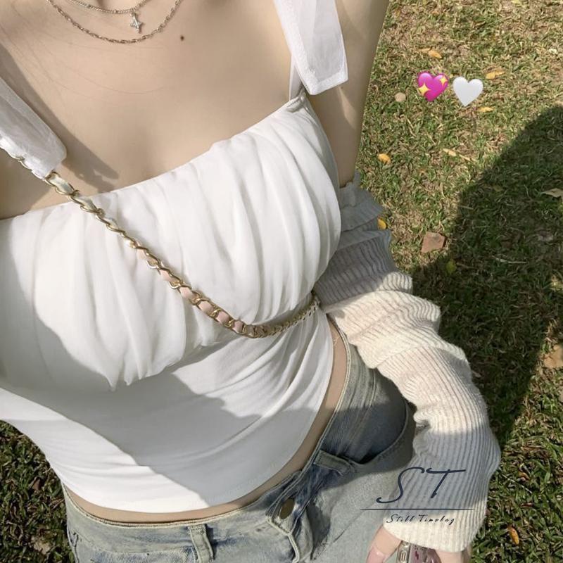 Áo Hai Dây CY03 Ôm Dáng Phối Vải Tuyn Thời Trang Mùa Hè Cho Nữ