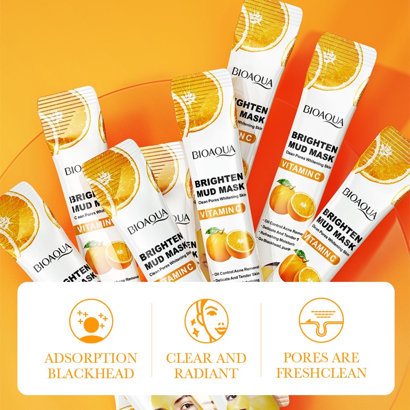 Set 10 Mặt Nạ Bioaqua Vitamin C Làm Sáng Da Kiềm Dầu Loại Bỏ Mụn Đầu Đen Làm Sạch Sâu 8g