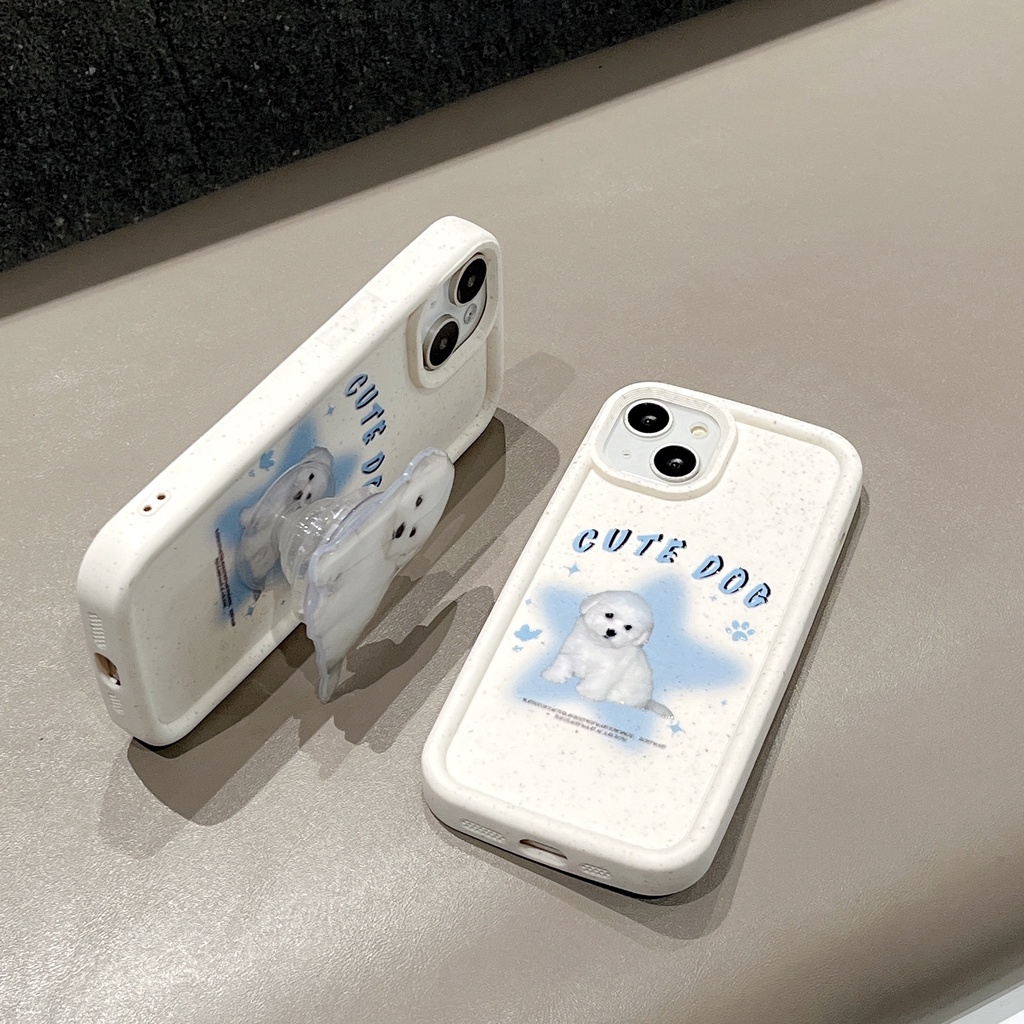 Ốp Điện Thoại TPU Silicon Mềm Bảo Vệ Toàn Diện In Hình Chú Cún Dễ Thương Kèm Giá Đỡ Cho iPhone 13 12 11 14 Pro Max