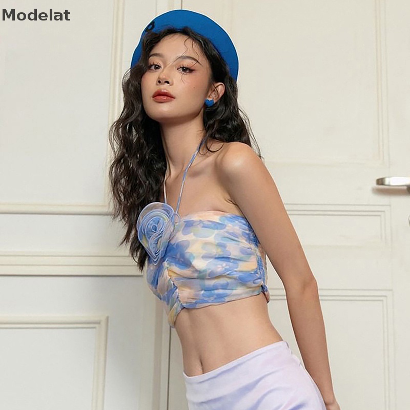 Mfc Áo Hai Dây Mỏng Mùa Hè Họa Tiết Hoa Nổi Lập Thể Quyến Rũ Hở Lưng Cho Nữ WTD