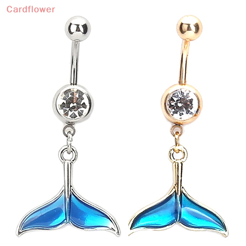 &lt; Cardflower &gt; Khuyên Rốn Bằng Thép Không Gỉ Không Gây Dị Ứng Màu Vàng Bạc Hình Đuôi Cá Trang Sức Nữ