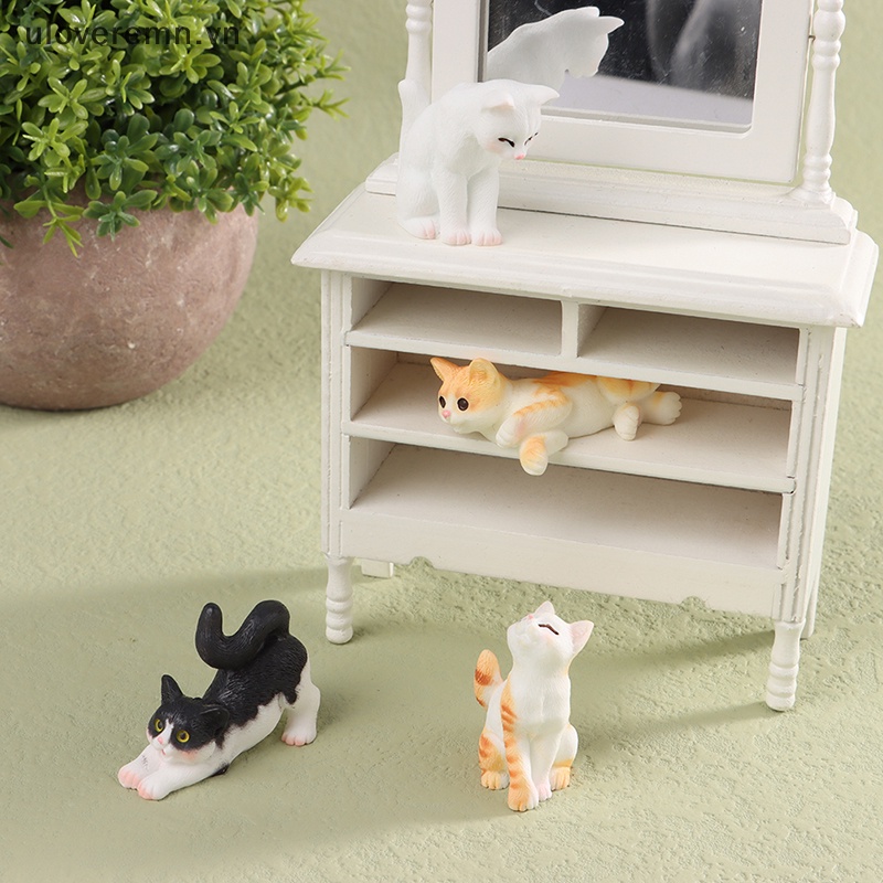 Đồ trang trí Chú Mèo Mini Bằng Nhựa Resin Dễ Thương Trang Trí Nhà Búp Bê