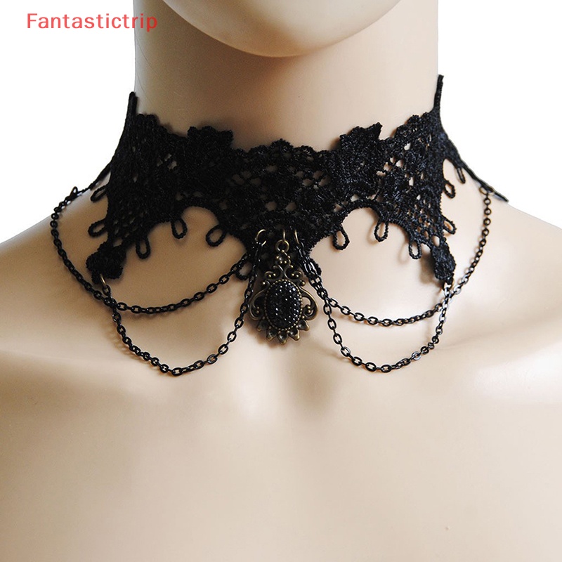 [Fantastictrip] Vòng Cổ Choker Ren Đính Hạt Và Tua Rua Phong Cách Punk Gothic Cổ Điển Kiểu Dáng Mới