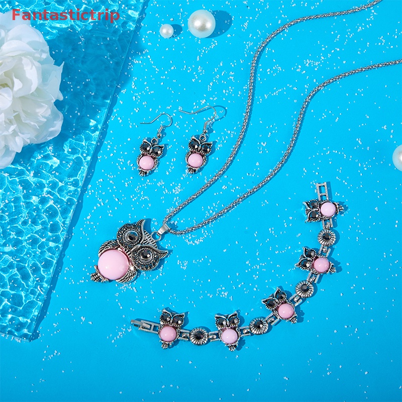 Bộ Trang Sức Vòng cổ / Vòng Tay / Bông Tai Hình Chim Cú Đính Đá Ngọc Lam Phong Cách Vintage Cho Nữ Mới