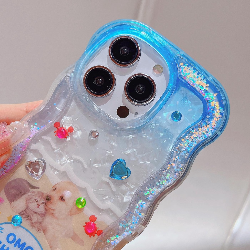 Ốp Điện Thoại TPU Dẻo Họa Tiết Chú Chó Có Nước Kim Tuyến Lấp Lánh Cho iPhone 12 13 14 Pro Max