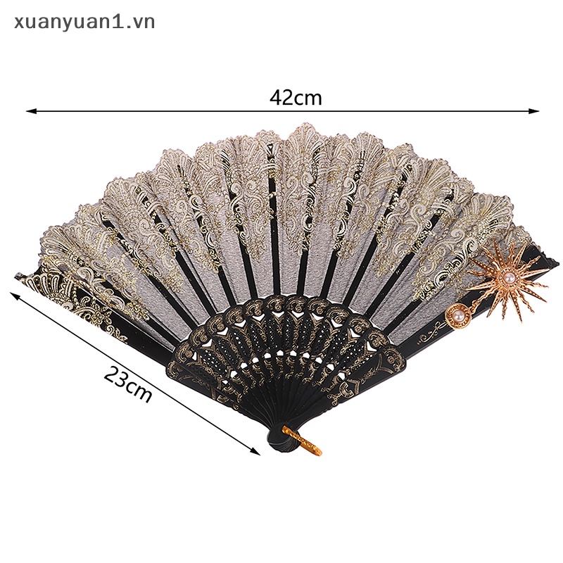 Quạt Xếp Cầm Tay Phối Ren Hoa Hồng Phong Cách Gothic Retro Dùng Trang Trí Tiệc Cưới