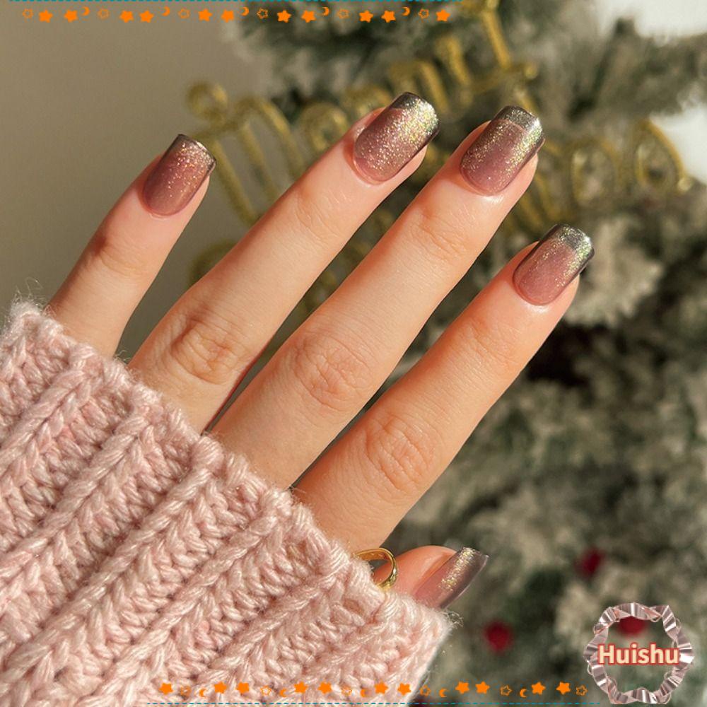 Bộ 24 Móng Tay Giả Hình Vuông Họa Tiết Mắt Mèo Độc Đáo DIY