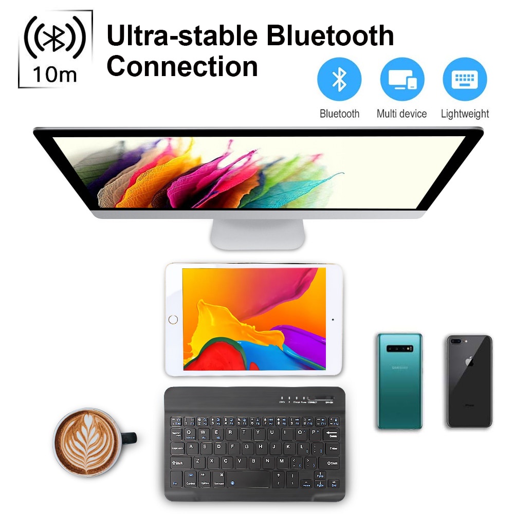 Bàn Phím Bluetooth Không Dây Mini 7in / 10in Có Thể Sạc Lại Cho Điện Thoại / Máy Tính Bảng / Windows