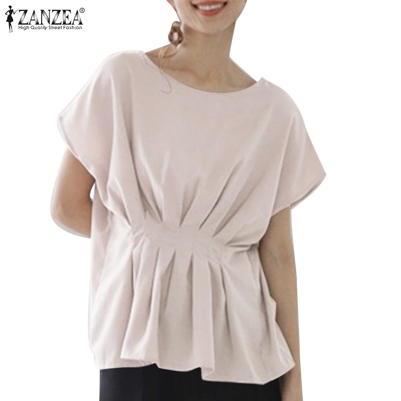 Zanzea Áo Thun Nữ Ngắn Tay Cổ Tròn Form Rộng Màu Trơn Phong Cách Hàn Quốc