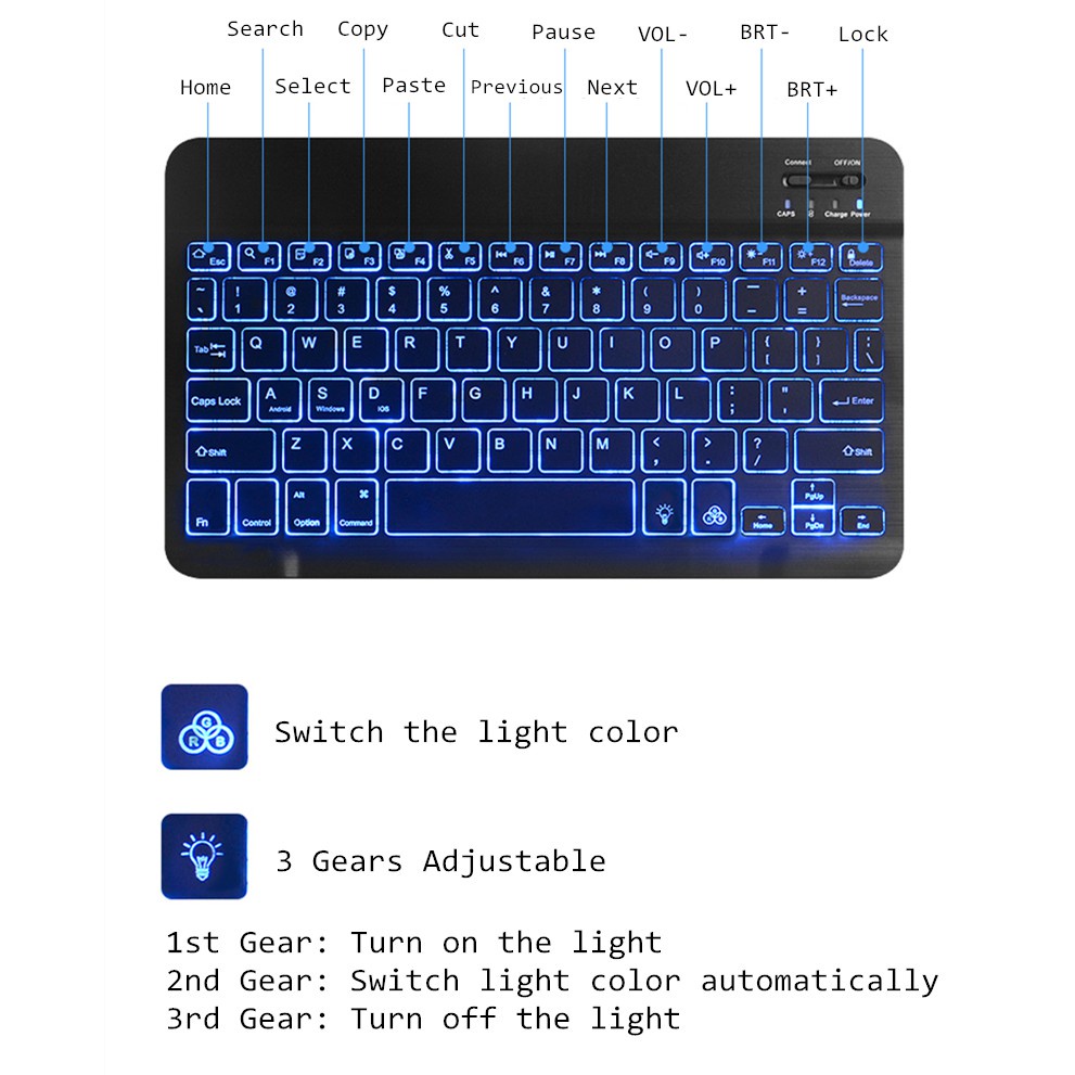 Ultra Bàn Phím Bluetooth Không Dây Siêu Mỏng 7 Màu Có Thể Sạc Lại Cho iPad Tablet Laptop Phone